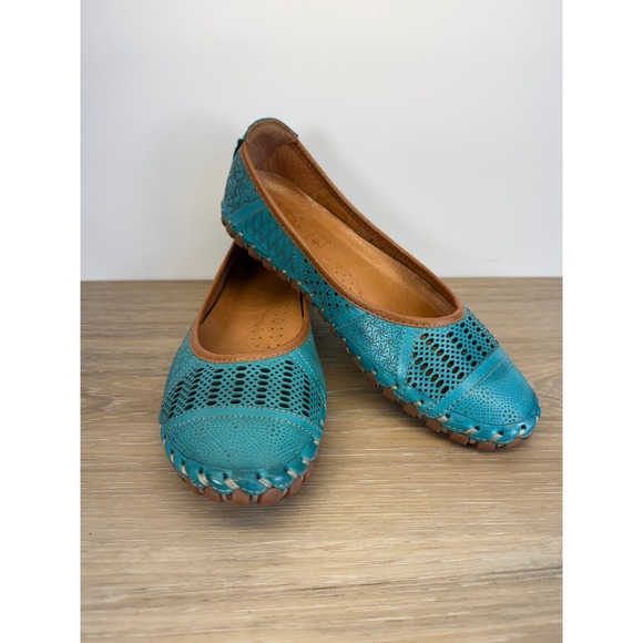 Spring Step Shoes - Spring Step Kenyetta Flats Turquoise Laser Cut Leather Boho Chic EU 38 US 7.5-8